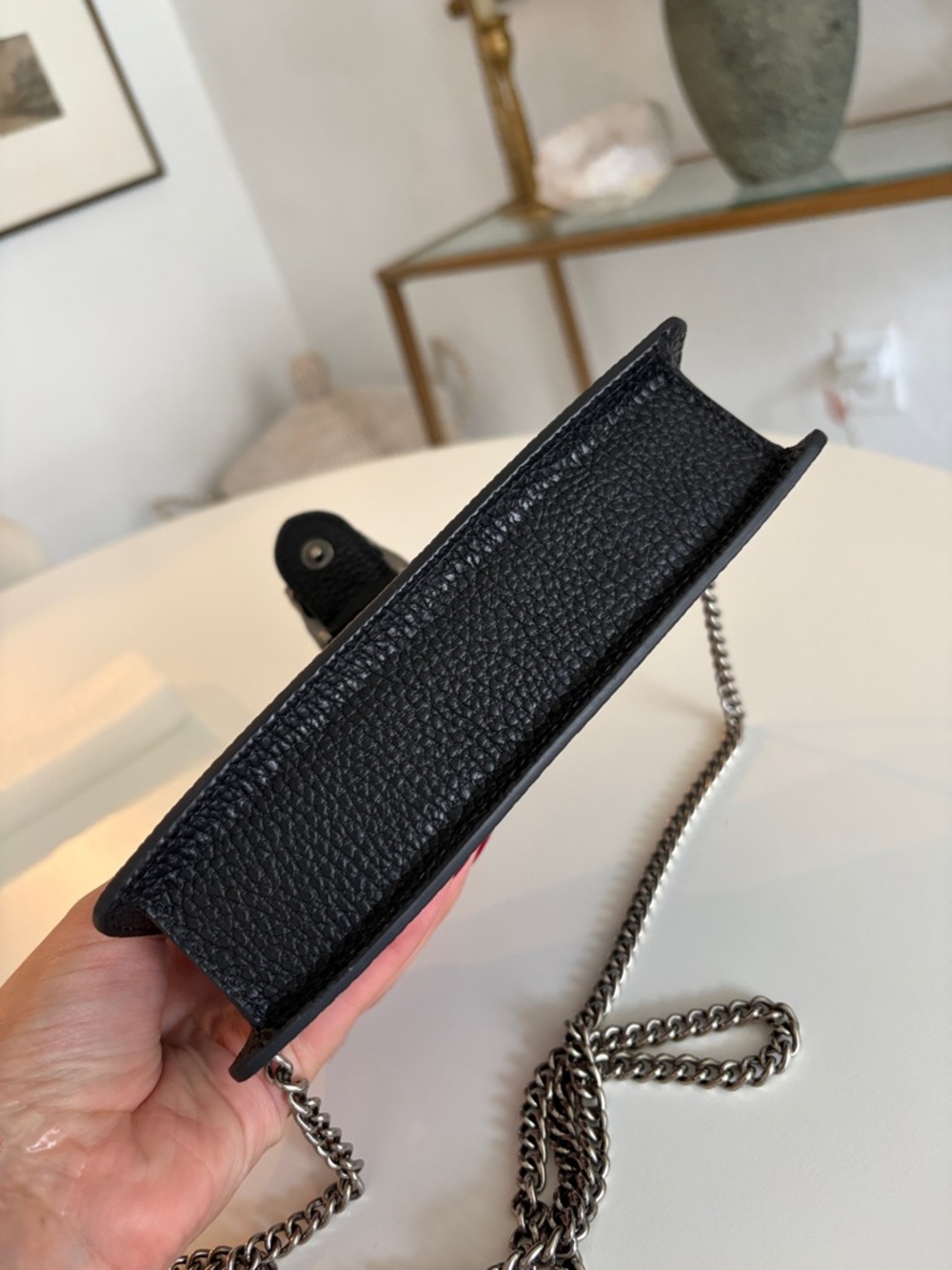 Black Leather Shoulder Bag with Silver Horsebit Accent - Picture 13 of 14